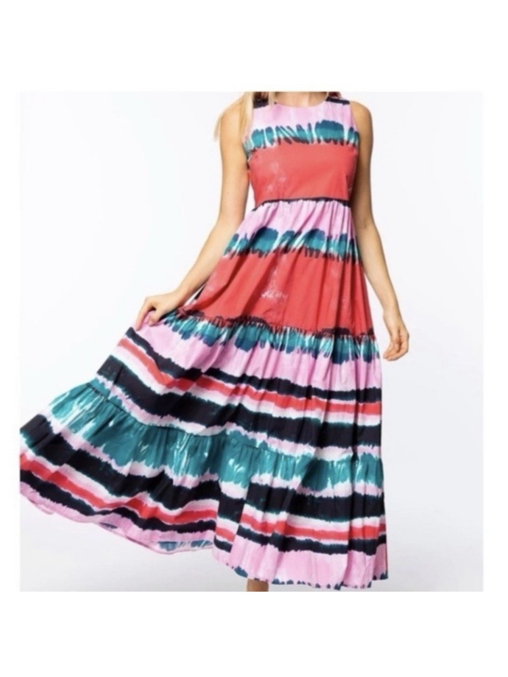 Tyler Boe Striped Maxi Dress in Coral, Teal & Pink